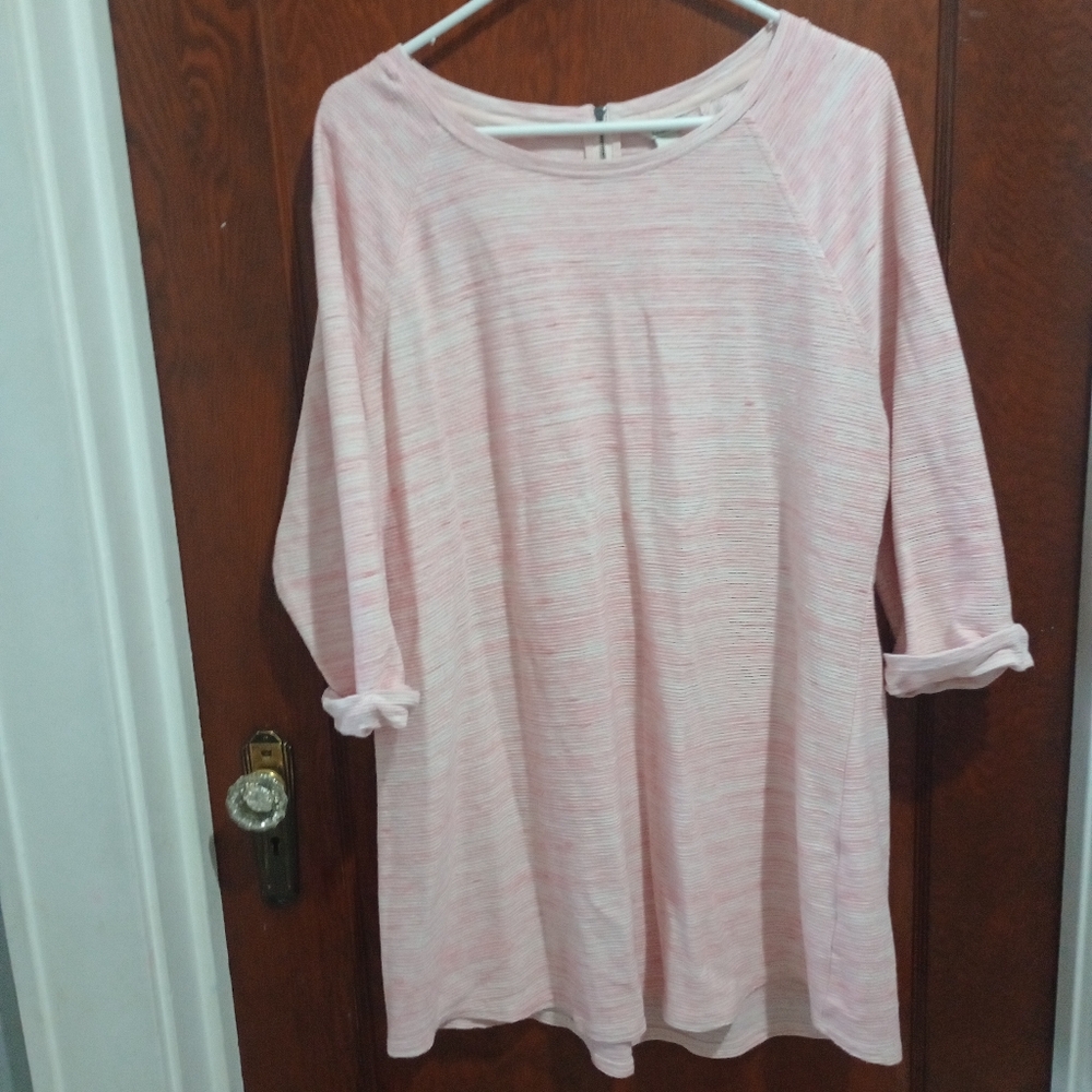 LL Bean pink and cream quarter sleeve long shirt